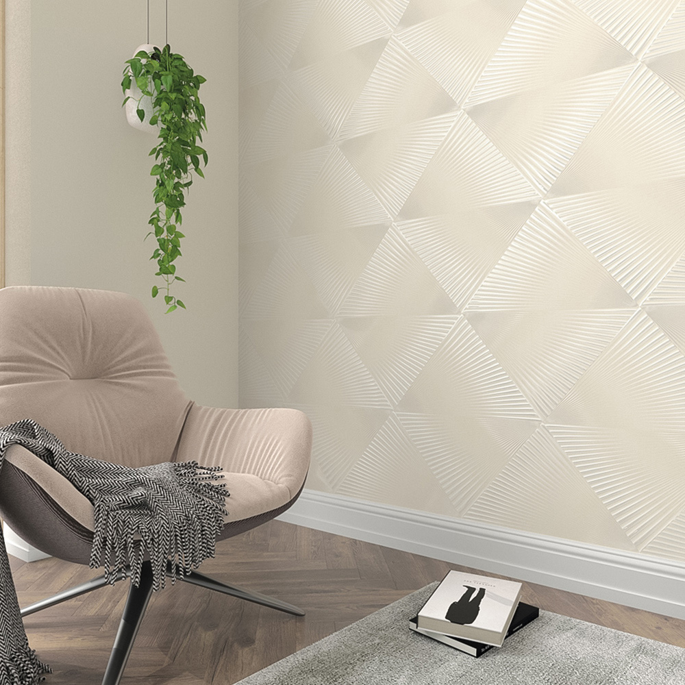 Erismann In Style Opulent 3D Effect Geometric Cream Satin Finish Vinyl Wallpaper Image 3