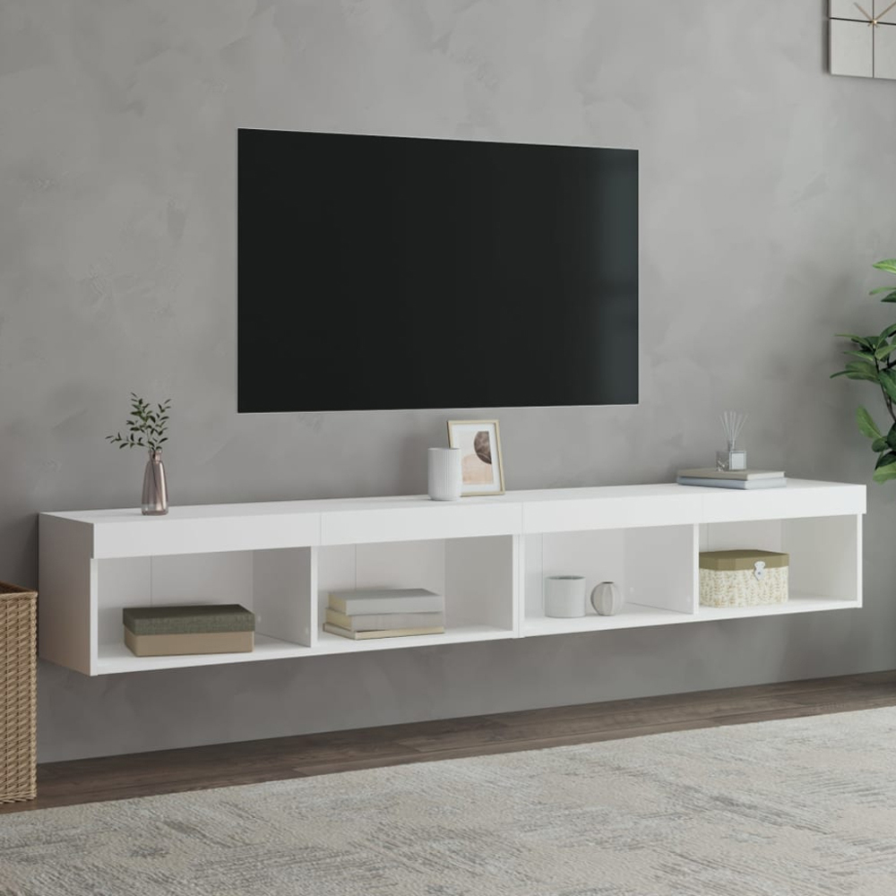 vidaXL 2 Shelf White Wall Mounted LED TV Cabinet Set of 2 Image 1