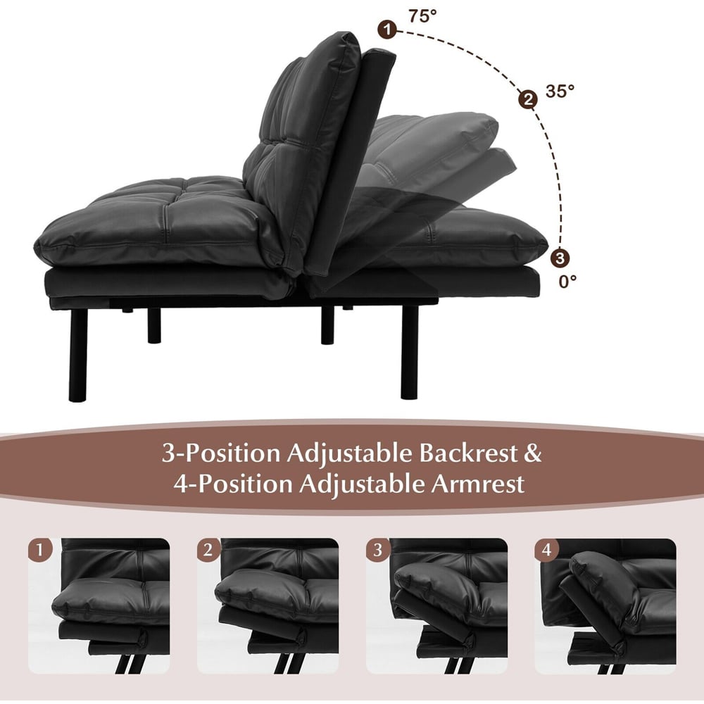 Costway 2 Seater Black Convertible Sofa Bed Image 8