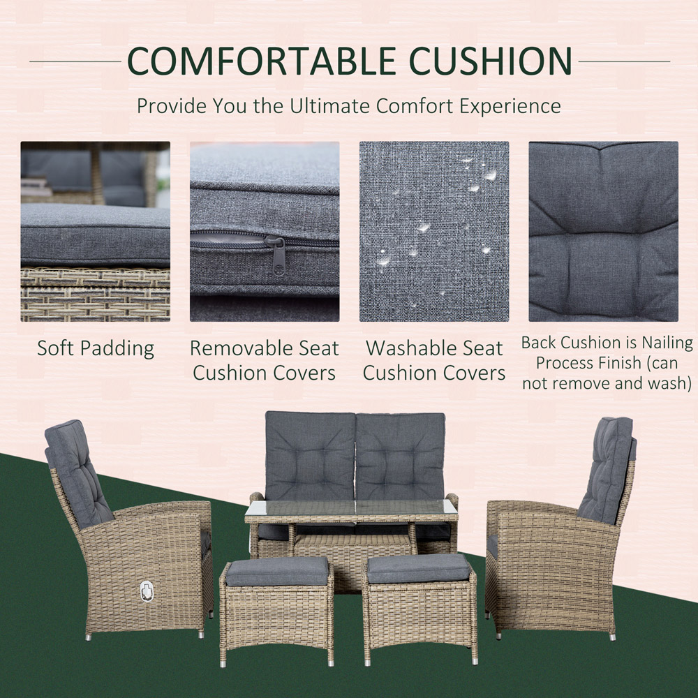 Outsunny 6 Seater Mixed Grey PE Rattan Dining Sofa Set Image 5