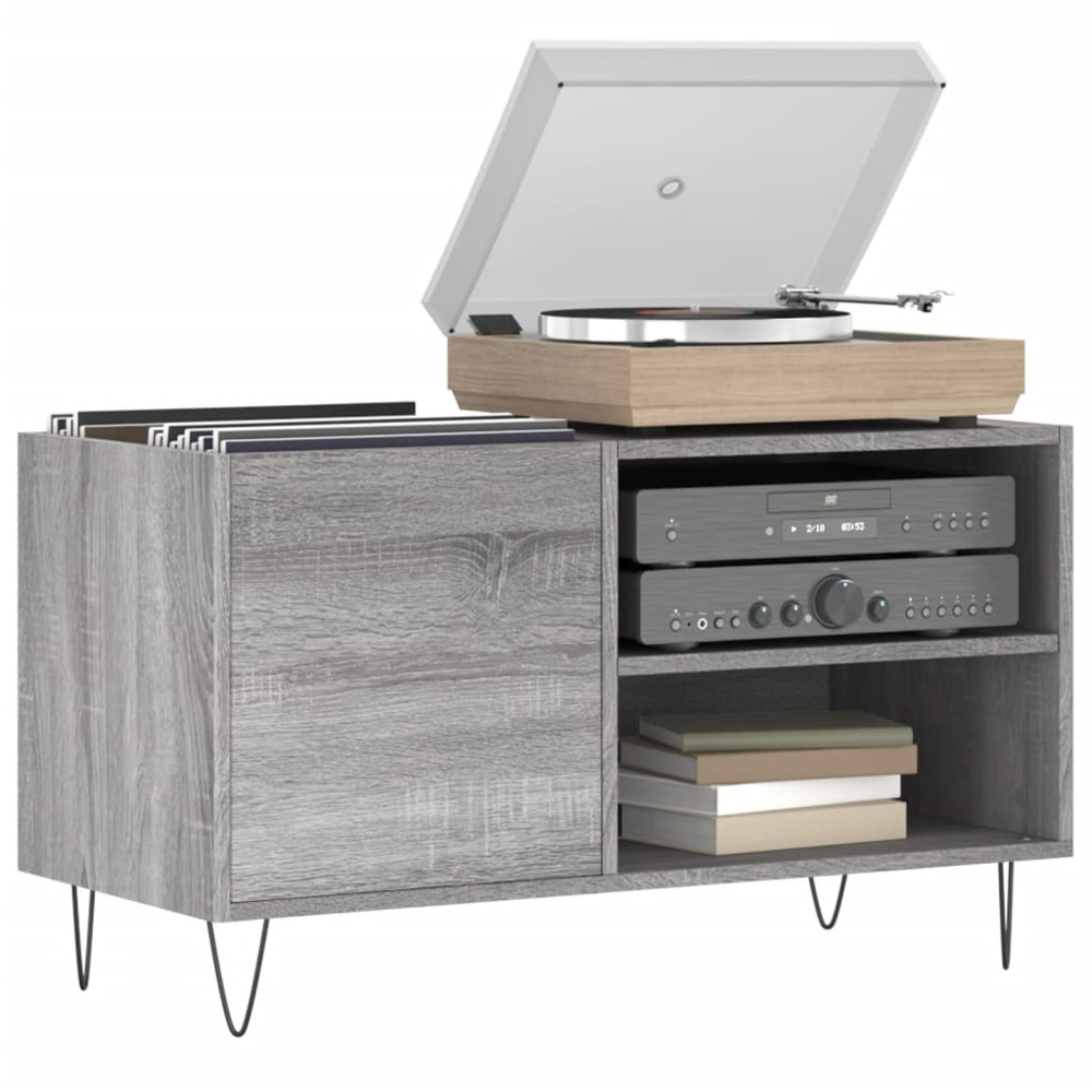 vidaXL 2 Shelf Grey Sonoma Record Cabinet Image 3