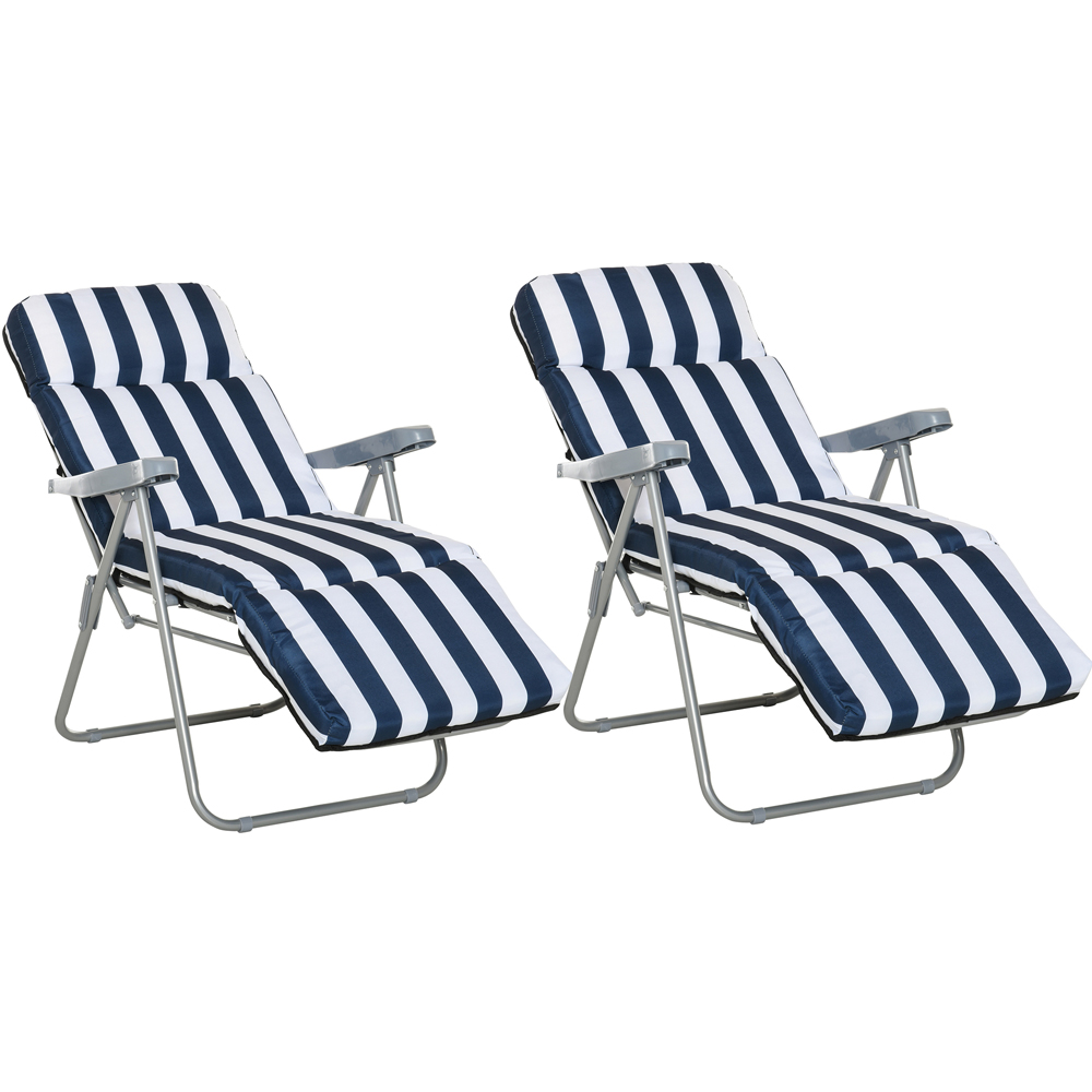 Outsunny Set of 2 Blue and White Recliner Sun Loungers Image 2