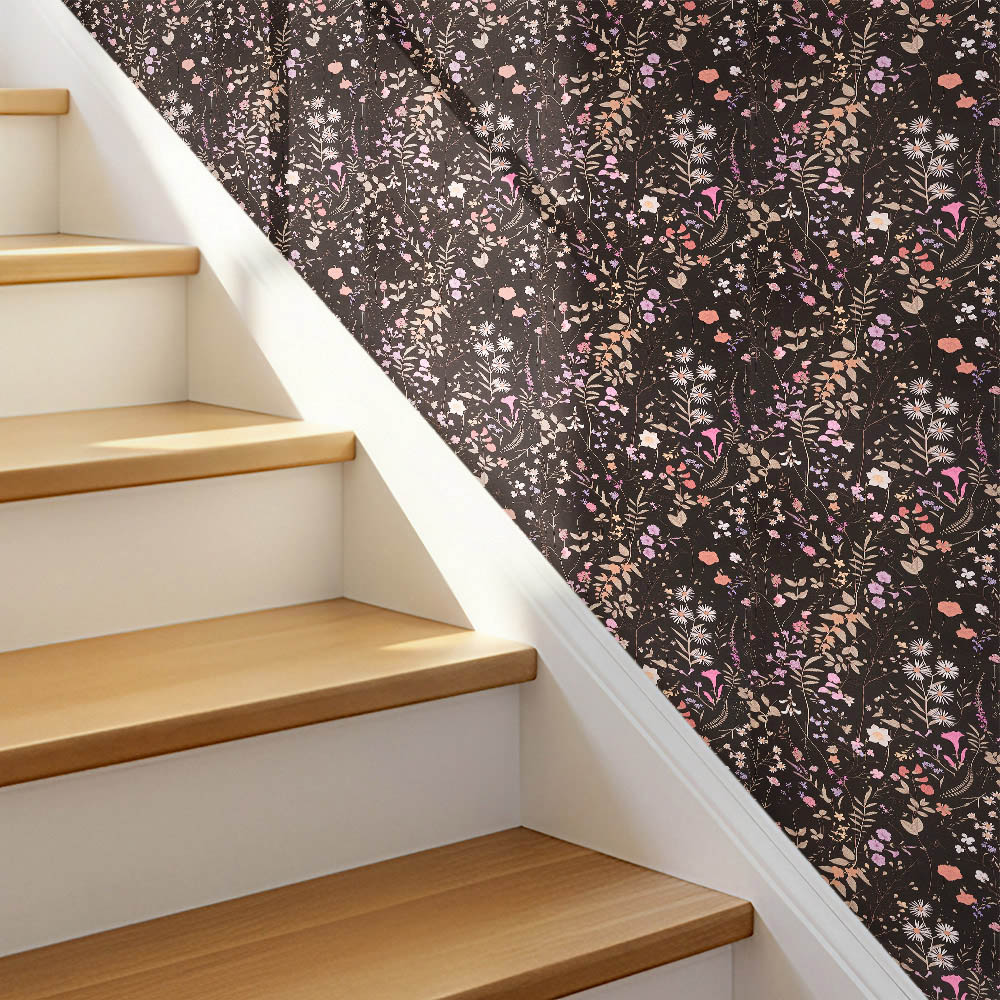 Living and Home Floral Pattern Black and Multicolour Peel and Stick Wallpaper Image 2