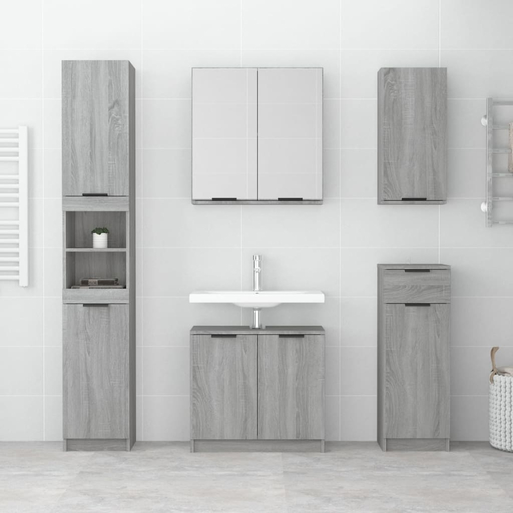 vidaXL Single Door Grey Bathroom Cabinet Image 9