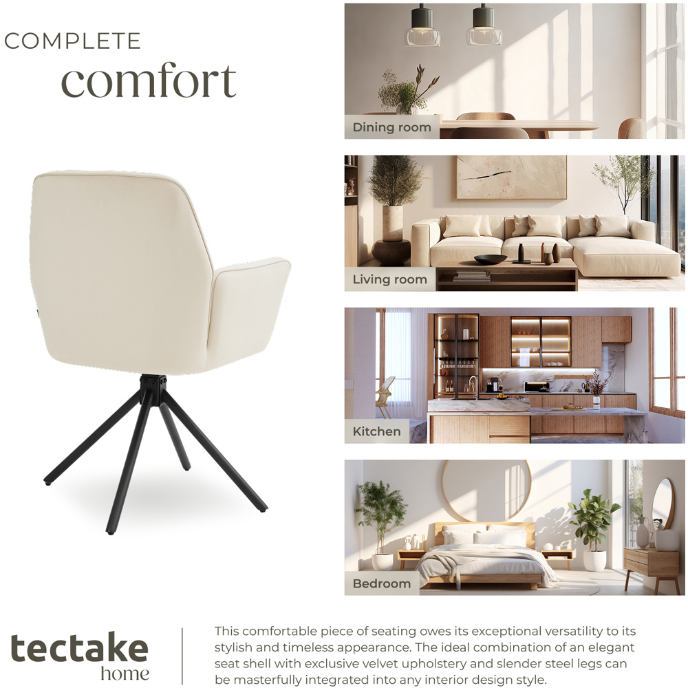 tectake Lenia Set of 2 Cream and Black Velvet Swivel Chair Image 7