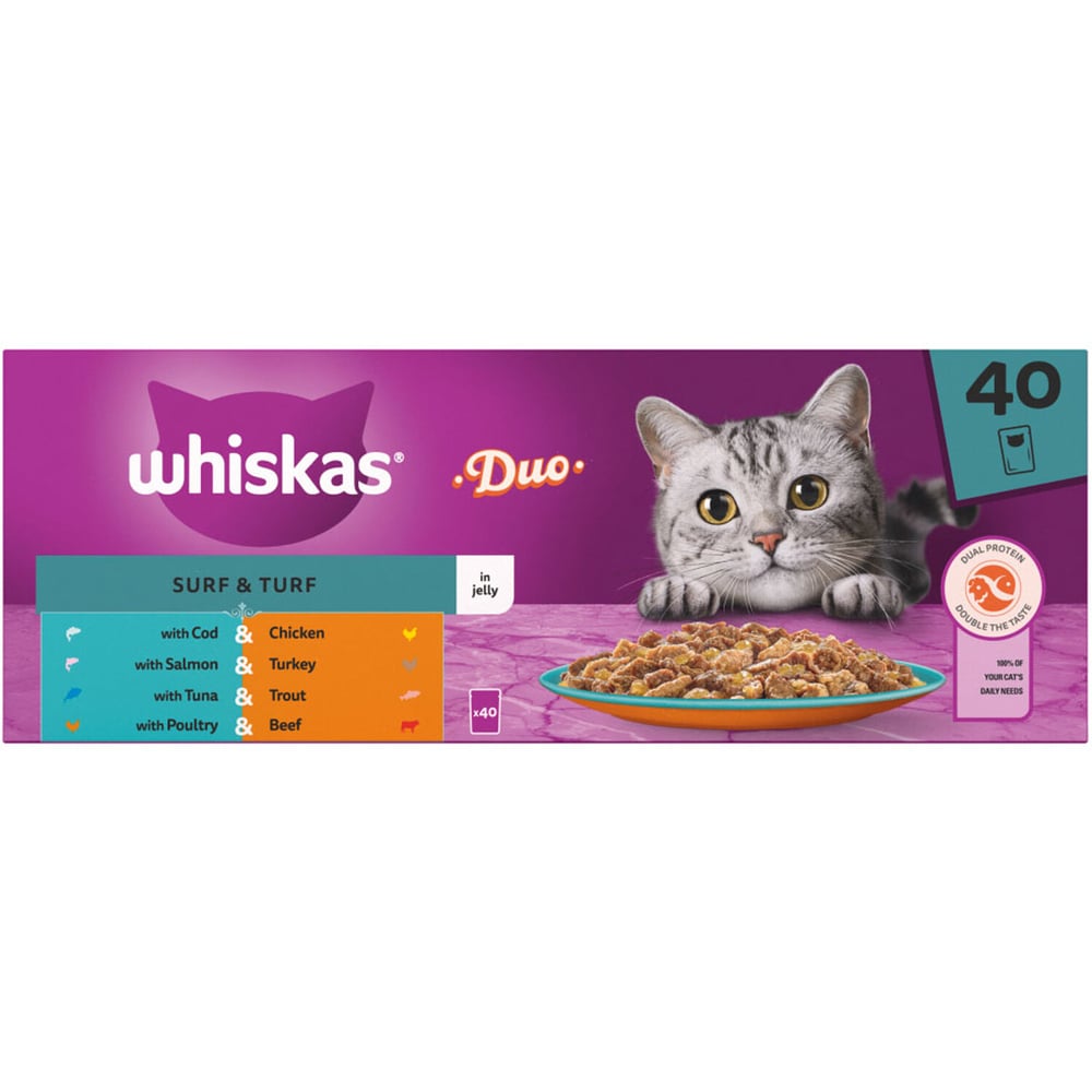 Whiskas 1+ Duo Surf and Turf in Jelly Adult Wet Cat Food 85g 40 Pack Image 4
