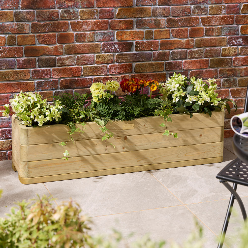 Rowlinson Marberry Natural Wooden Garden Trough Planter 30 x 120 x 30cm Image 2