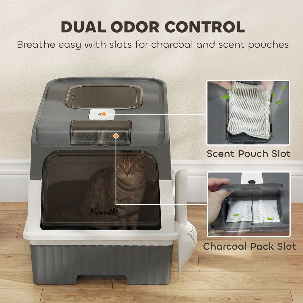 PawHut Grey Enclosed Cat Litter Box with Lid and Pull-Out Drawer Image 5