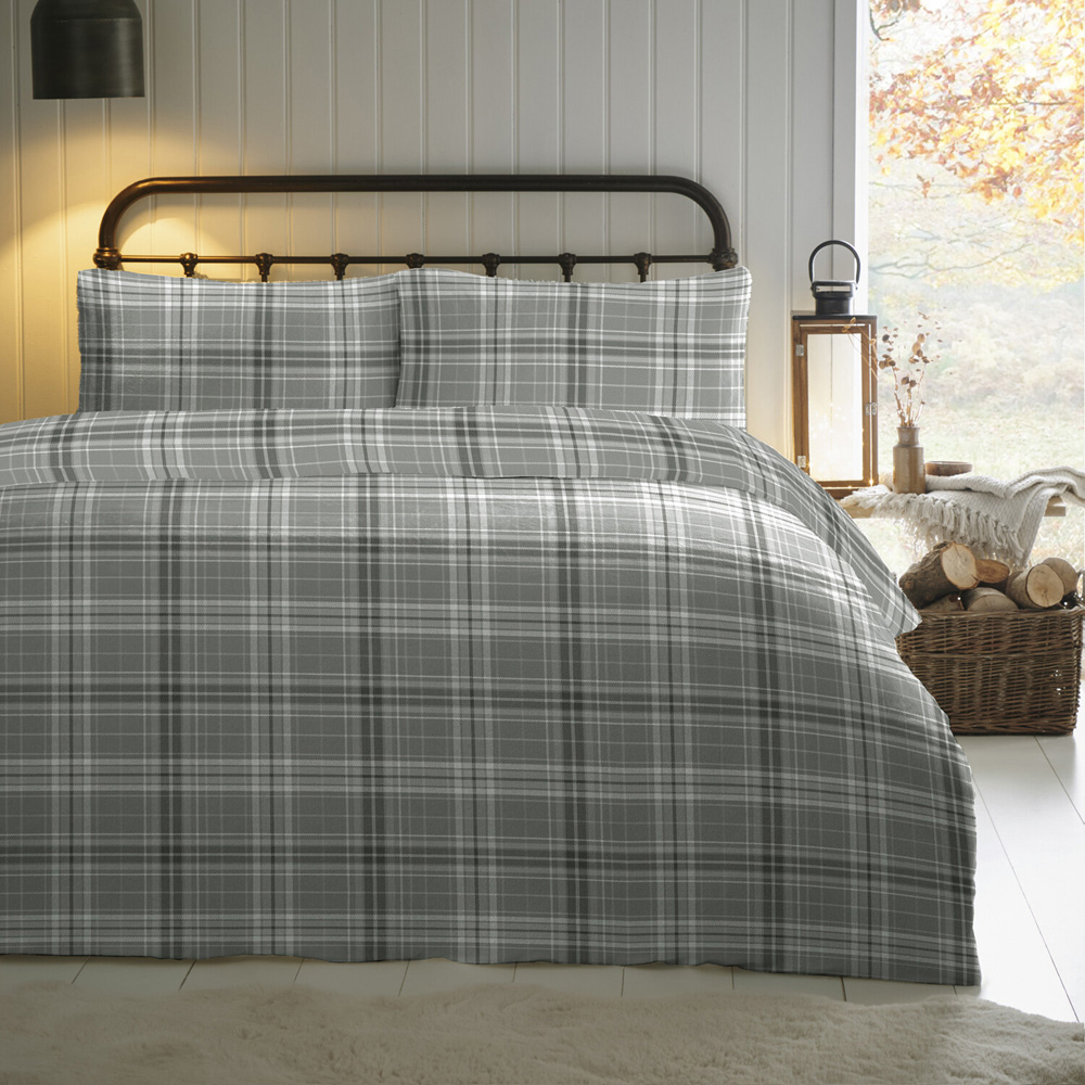 Hampshire Check Duvet Set Grey Double Image 1
