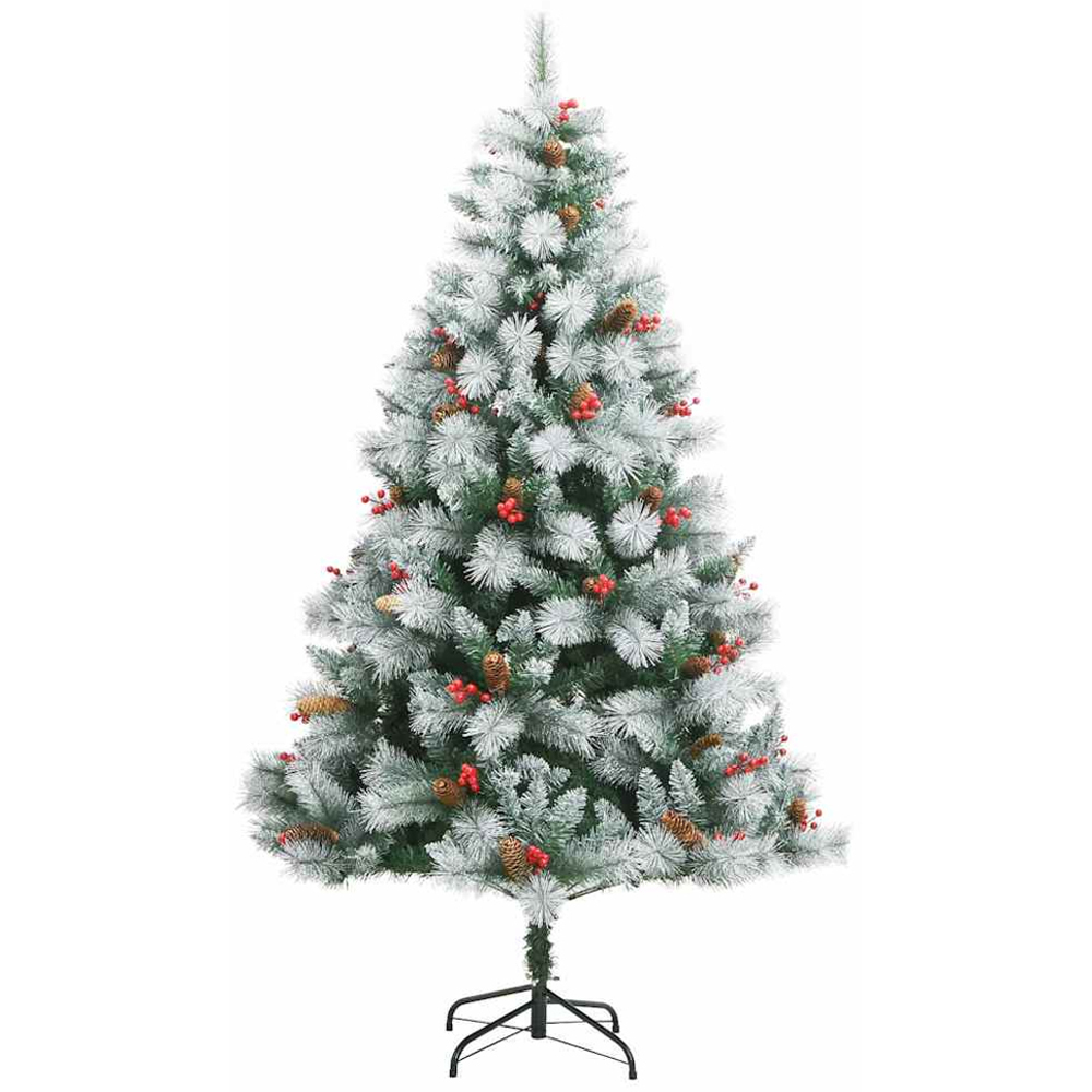 vidaXL Pre-Lit Lilac Baubles Green Artificial Snow Flocked Christmas Tree 7ft Image 5