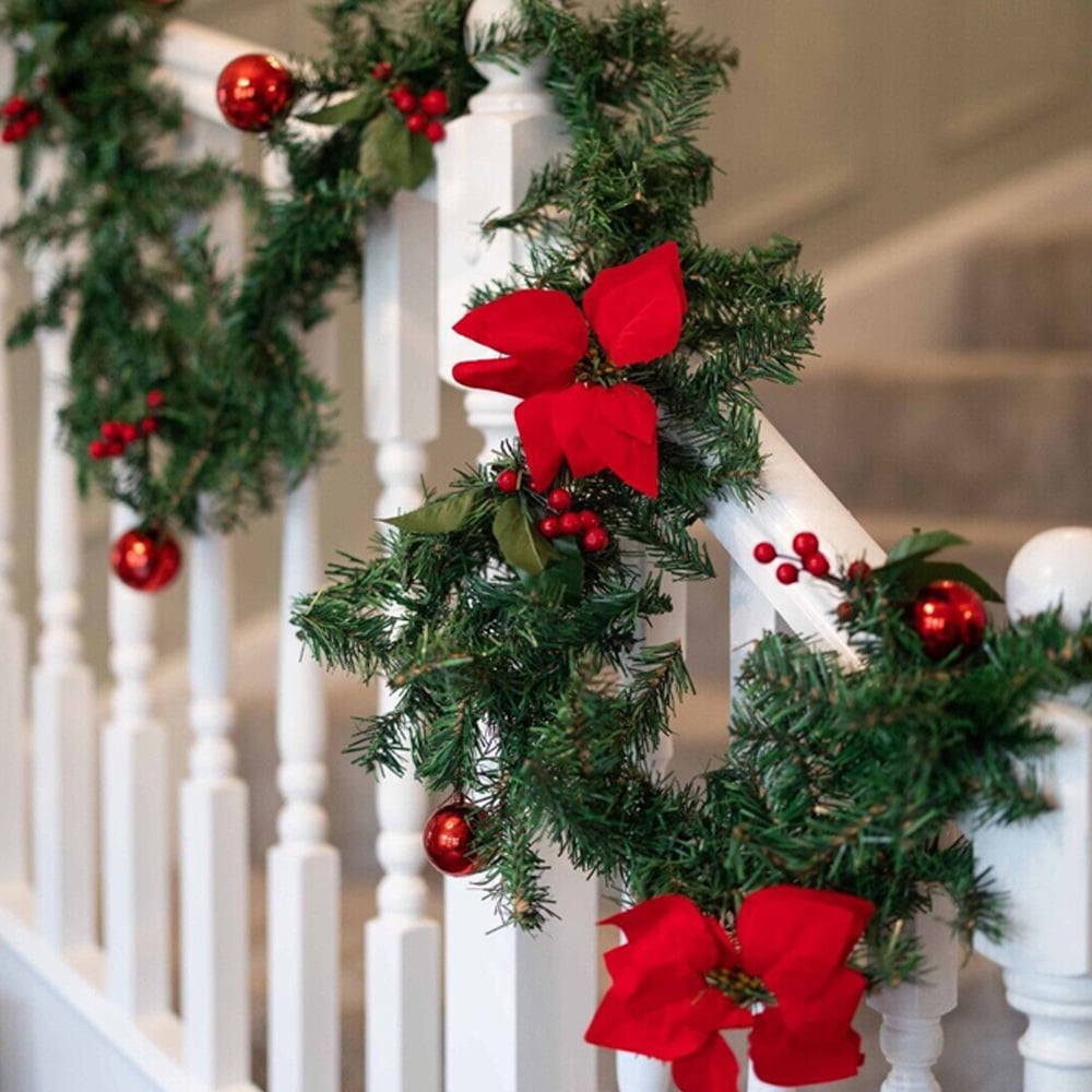 Marco Paul Warm White LED Christmas Garland with Red Flowers 274cm Image 2