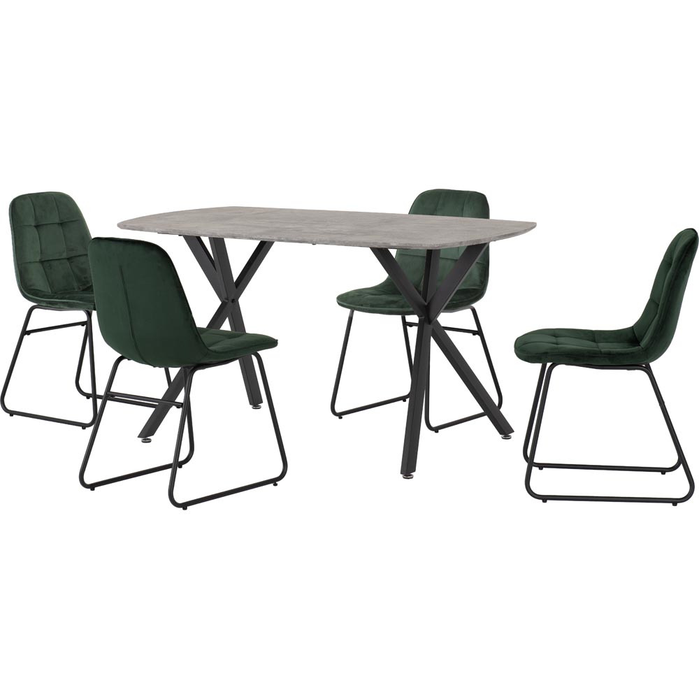 Seconique Athens Lukas 4 Seater Dining Set Concrete and Emerald Green Image 2