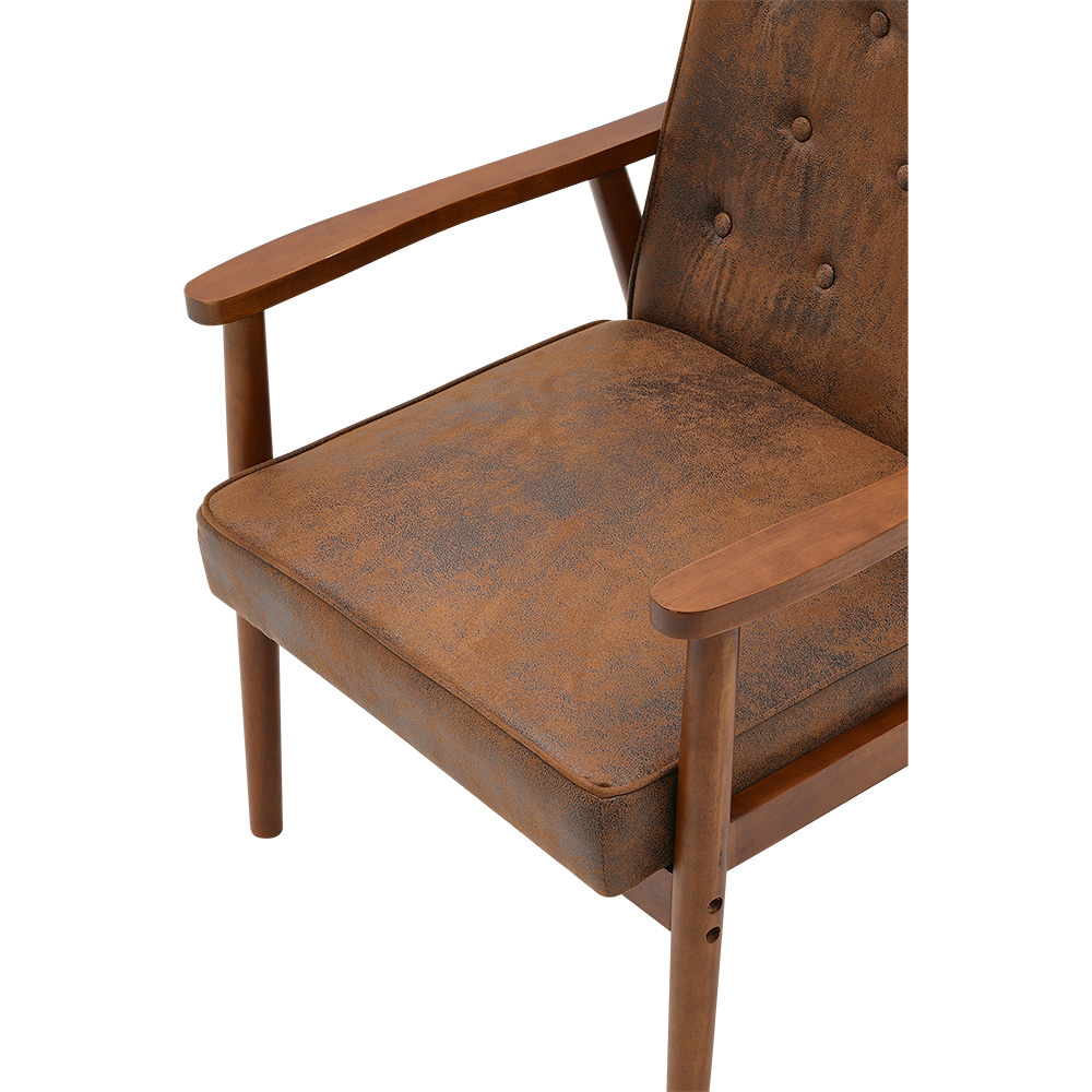 Living and Home Brown Linen Cushion Modern Wood Frame Upholstered Lounge Chair Image 6