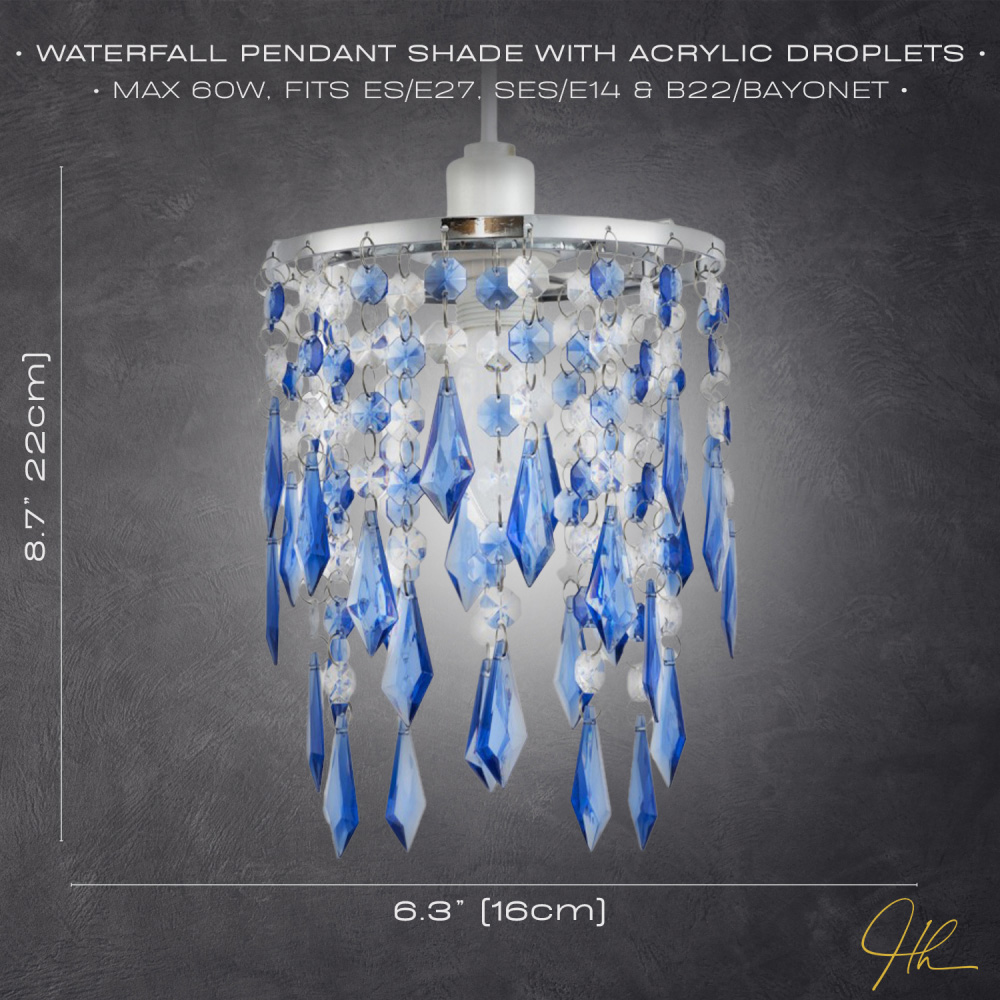 Happy Homewares Waterfall Design Clear and Blue Acrylic Drops and Beads Pendant Shade Image 7