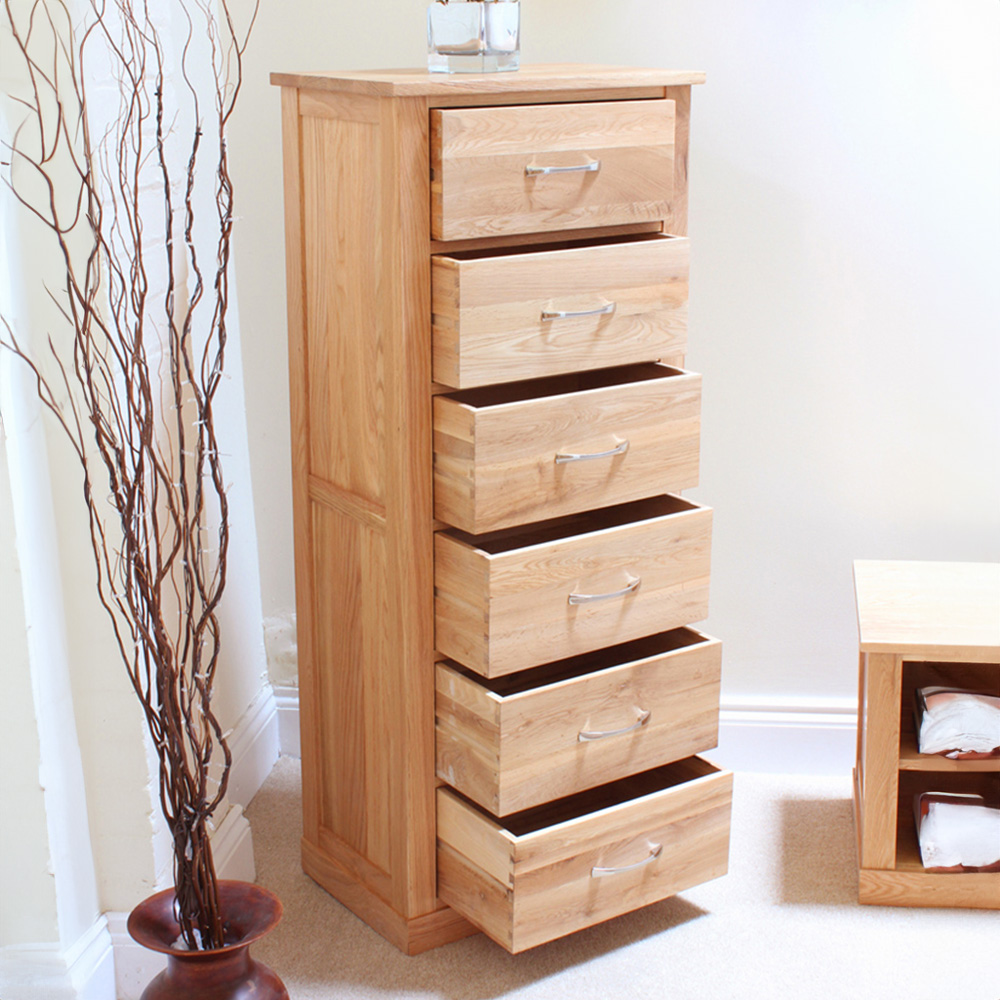Baumhaus Mobel 6 Drawer Oak Tallboy Chest of Drawers Image 2