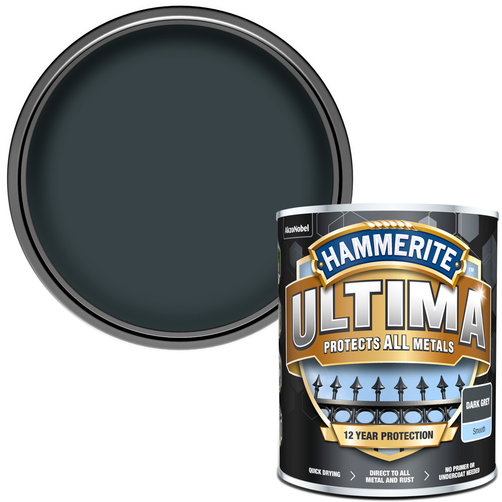 Hammerite Ultima Smooth Dark Grey Metal Paint 750ml Image 1