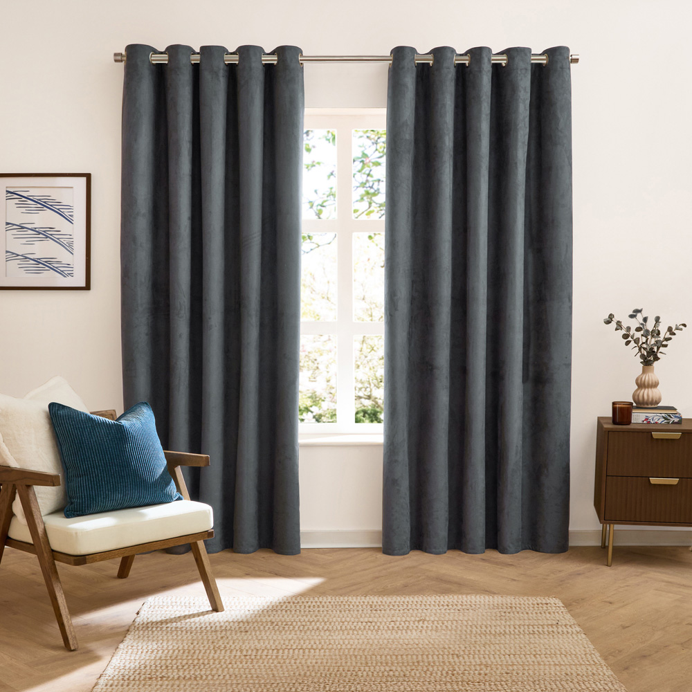 Furn Verso Petrol Reversible Suede-Look Blackout Eyelet Curtains 168 x 229cm Image 4