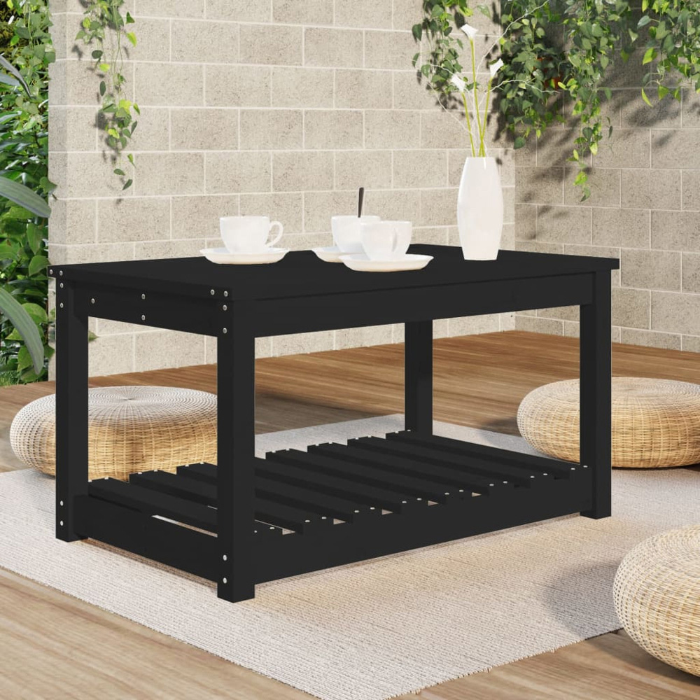 vidaXL Single Shelf Black Solid Pine Wood Slatted Garden Table 82.5 x 50.5cm Image 7