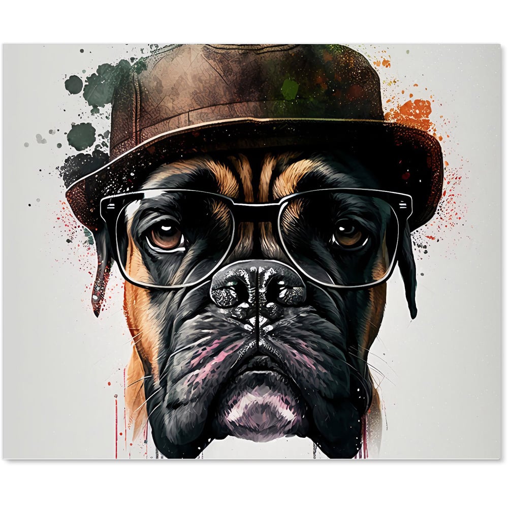 Warren Reed Designer Boxer Dog with Glasses Splashart Glass Kitchen Splashback 75 x 90cm Image 2
