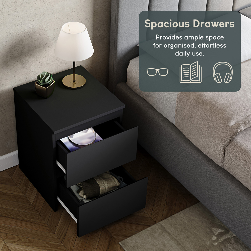 VIDA DESIGNS Denver 2 Drawer Black Large Bedside Cabinet Set of 2 Image 6