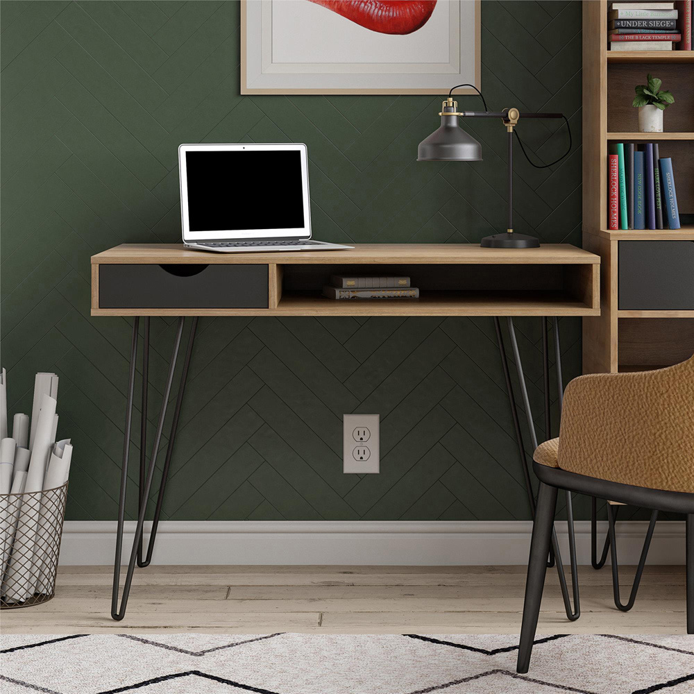 Novogratz Harmony Single Drawer Laptop Desk Natural and Black Image 9