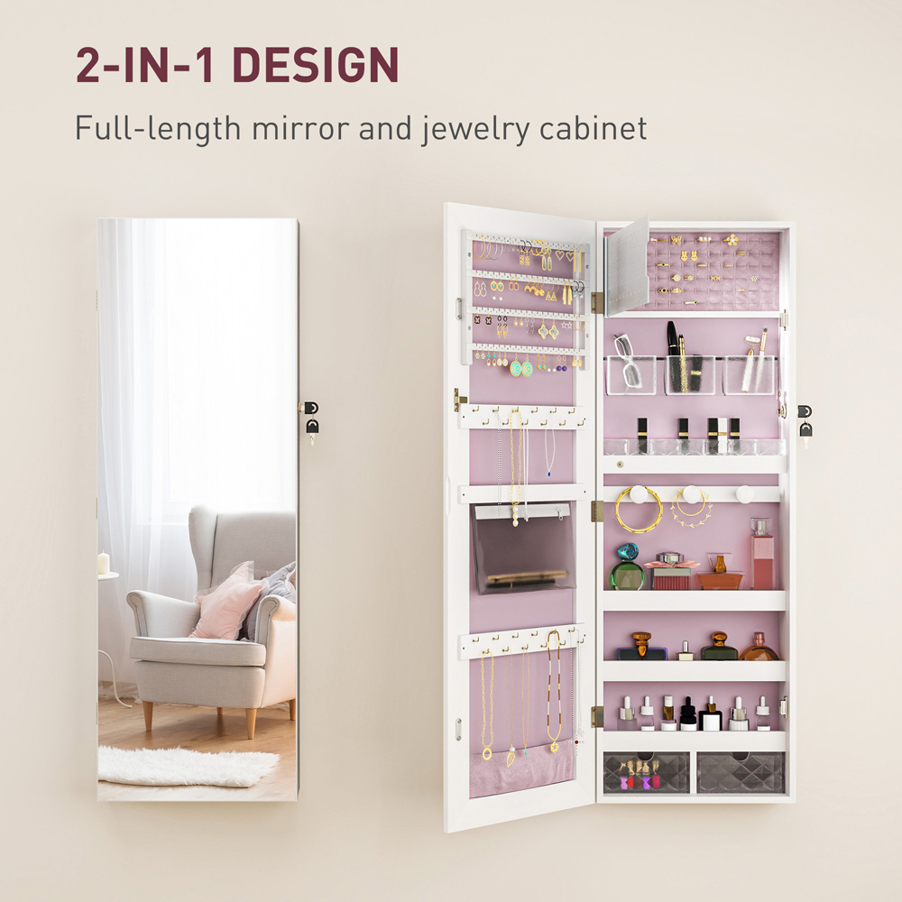 Portland Pink Lining Door Hanging Jewellery Cabinet Mirror Image 4