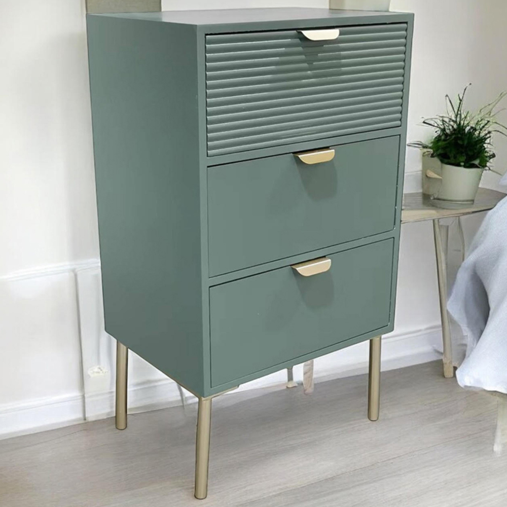 Acacia Home 3 Drawer Green Wooden Chest of Drawers Image 1