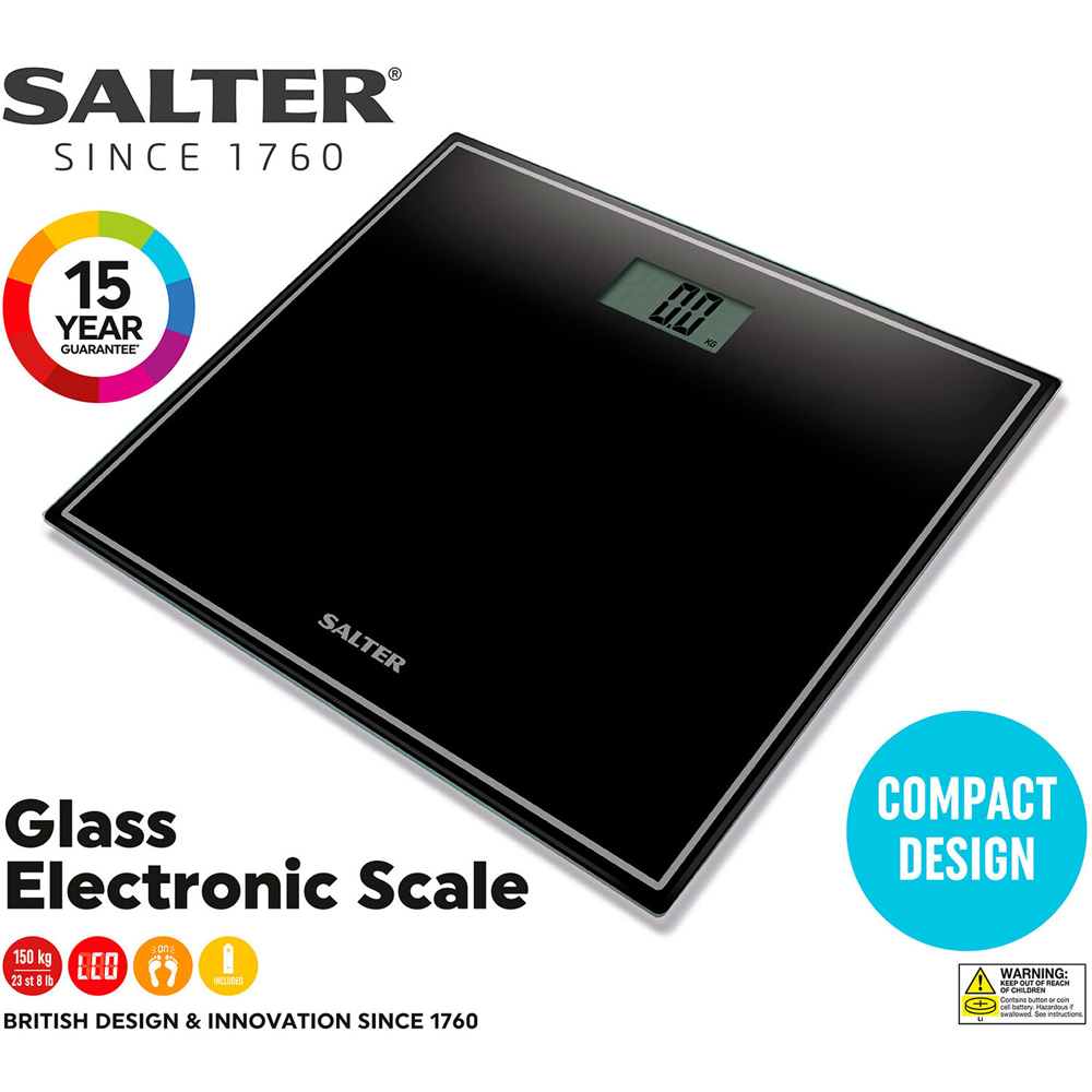 Salter Glass Compact Design Electronic Scale Black Image 5