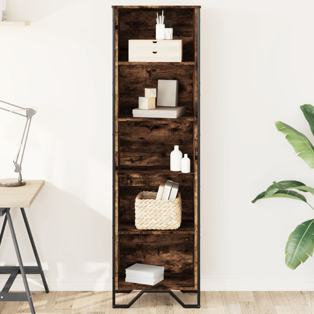 vidaXL 5 Shelf Smoked Oak Tall Bookcase Image 1
