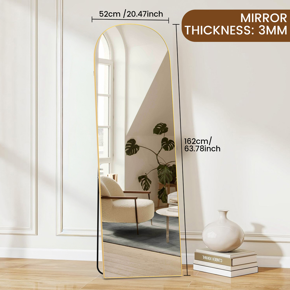 Rattrix Gold Aluminium Alloy Frame Arched Full Length Mirror with Stand 162 x 52cm Image 9