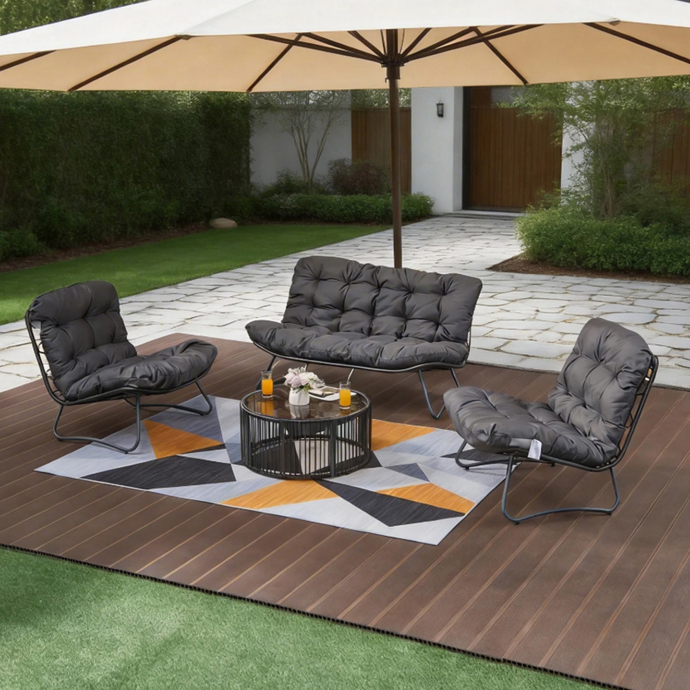 Furniture One 4 Seater Grey Cushioned Outdoor Lounge Set Image 2