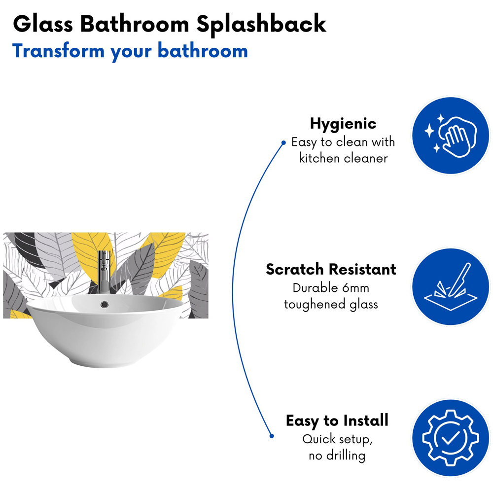 Warren Reed Designer Yellow Grey Feather Leaves Glass Bathroom Splashback 25 x 60cm Image 4