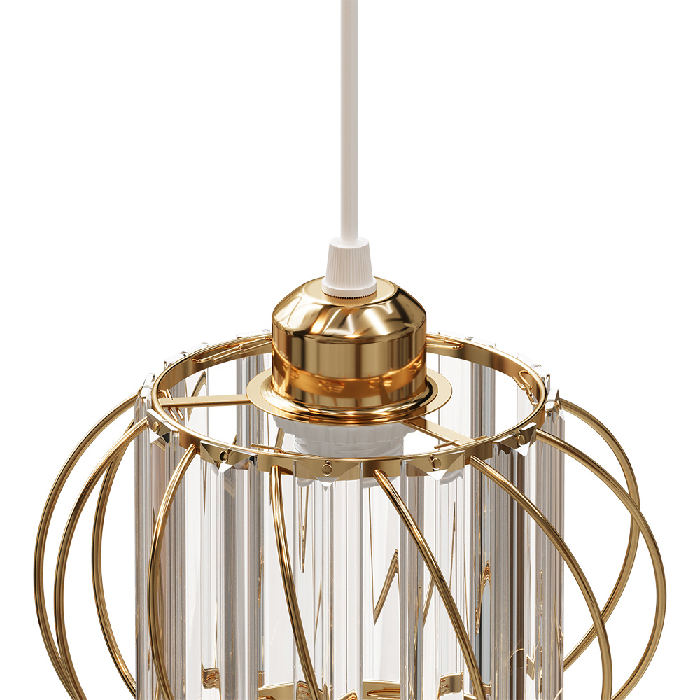 Living and Home Gold Iron Cage Glass Panels E27 Pendant Light Image 4