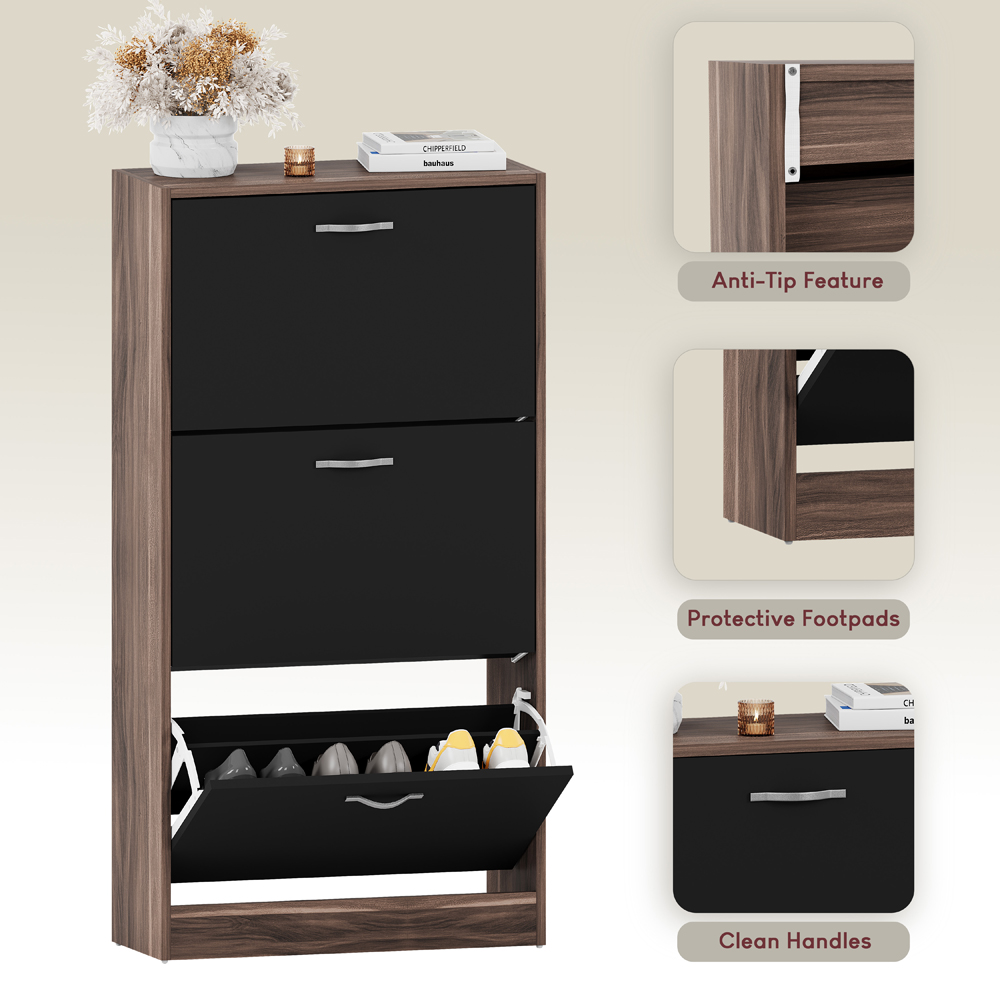 VIDA DESIGNS Walnut and Black 3 Drawer Shoe Cabinet Image 5