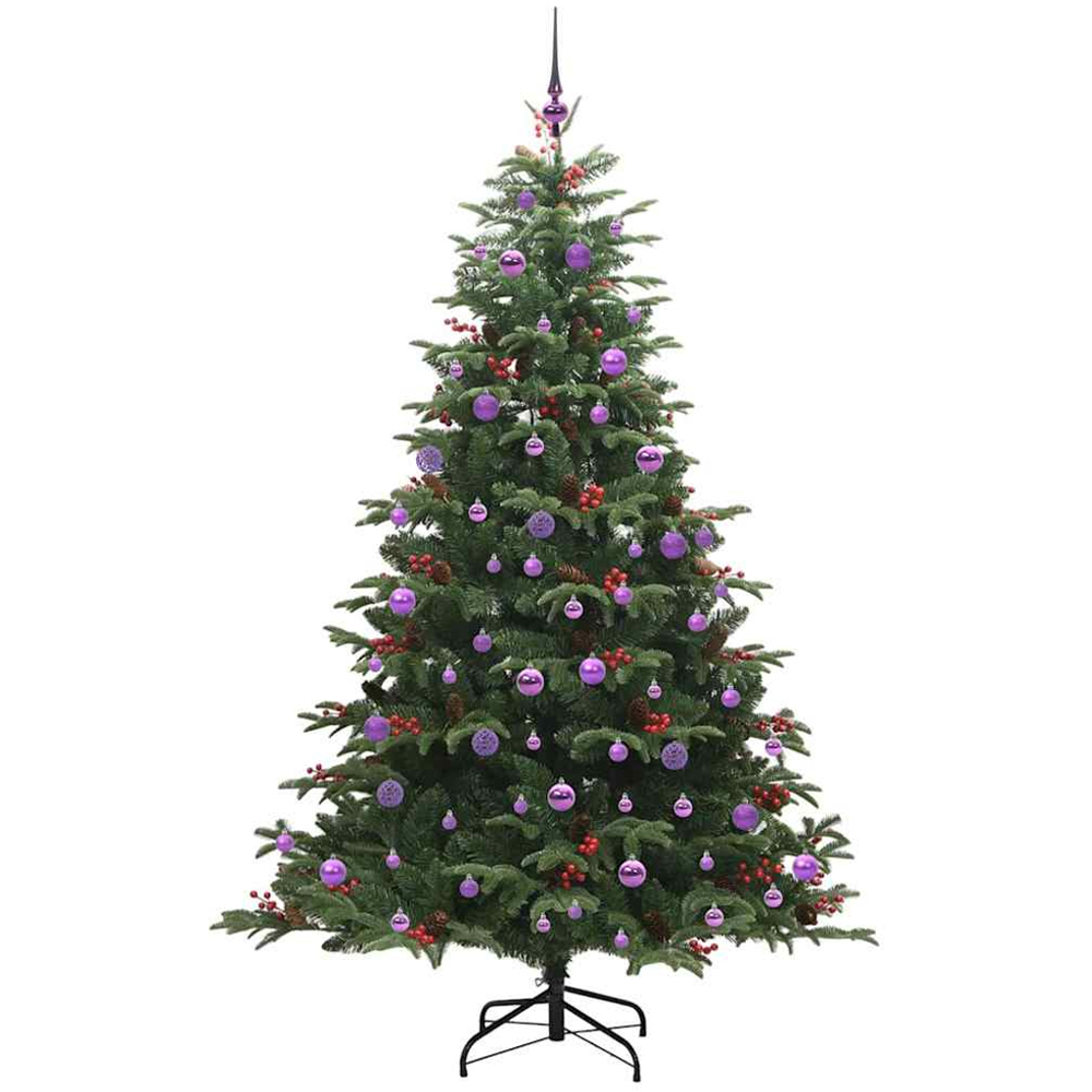 vidaXL Pre-Lit Warm White LED and Lilac Baubles Green Artificial Christmas Tree with Stand 7ft Image 2
