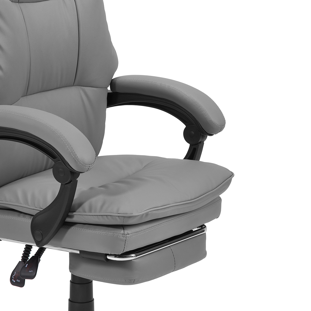 Living and Home Grey PVC Leather Reclining Backrest Office Chair with Footrest Image 4