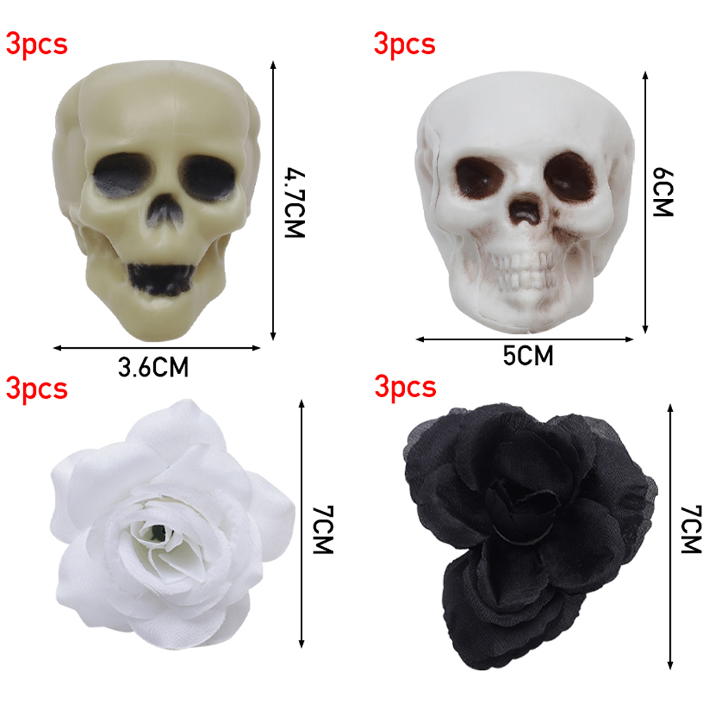 Living and Home 12 Piece Halloween Skulls Roses Ornament Set Image 6