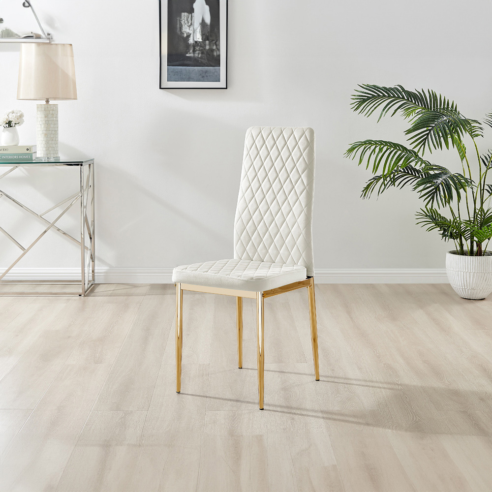 Furniturebox Copeland Valera Marble Effect 4 Seater Dining Set White Cream and Gold Image 4