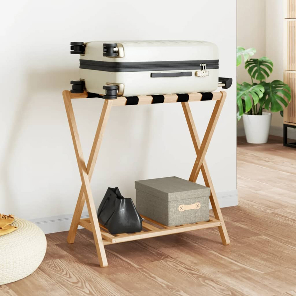 Walplus 2 Shelf Foldable Natural Bamboo Luggage Rack 58 x 68 x 38cm Image 2
