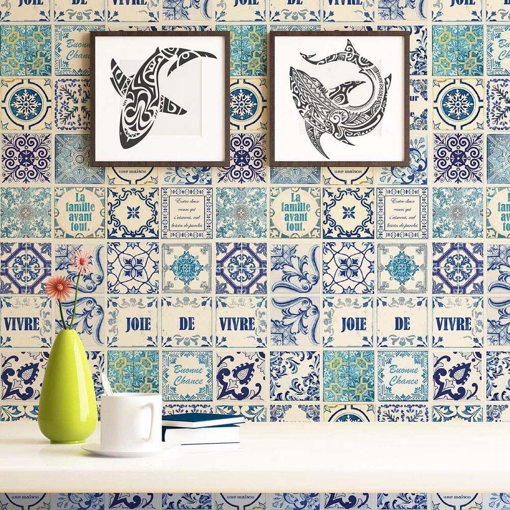 Walplus French Quote Classic Blue Tile Sticker 12 Pack Image 2