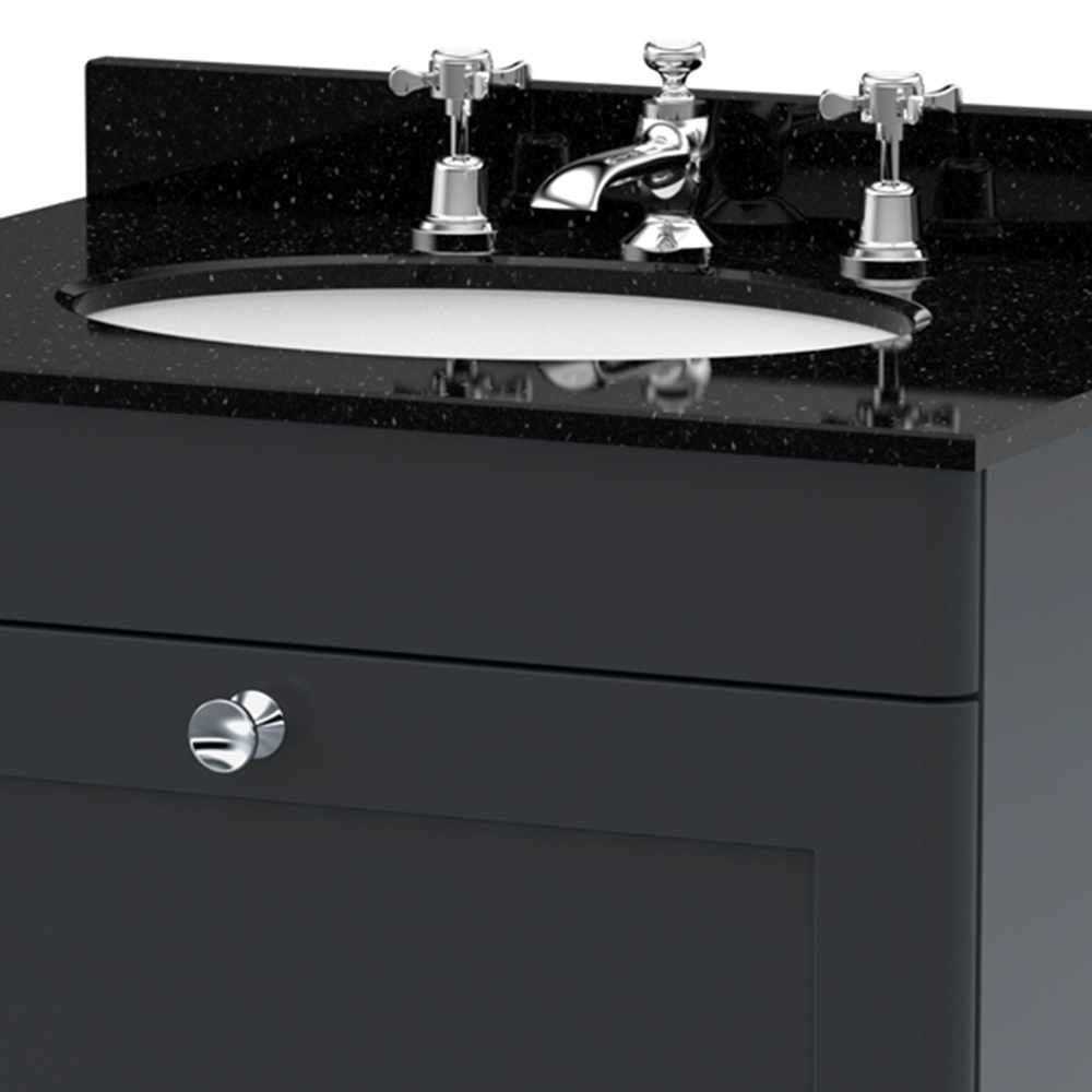 nuie Classique Single Drawer Soft Black Wall Hung Unit and 3 Tap Hole Marble Basin 600mm Image 2