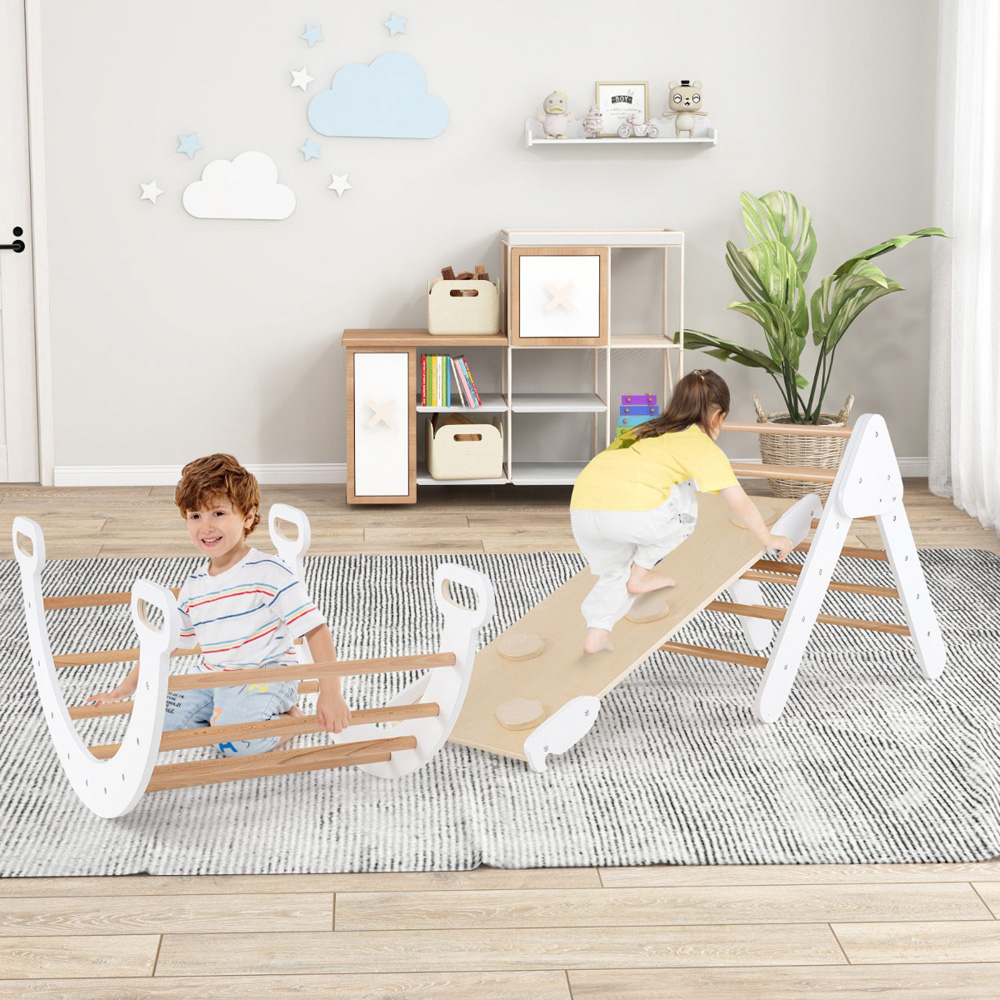 Costway 5-in-1 Kids White Triangle Climbing Toy with Arch Ramp Image 5