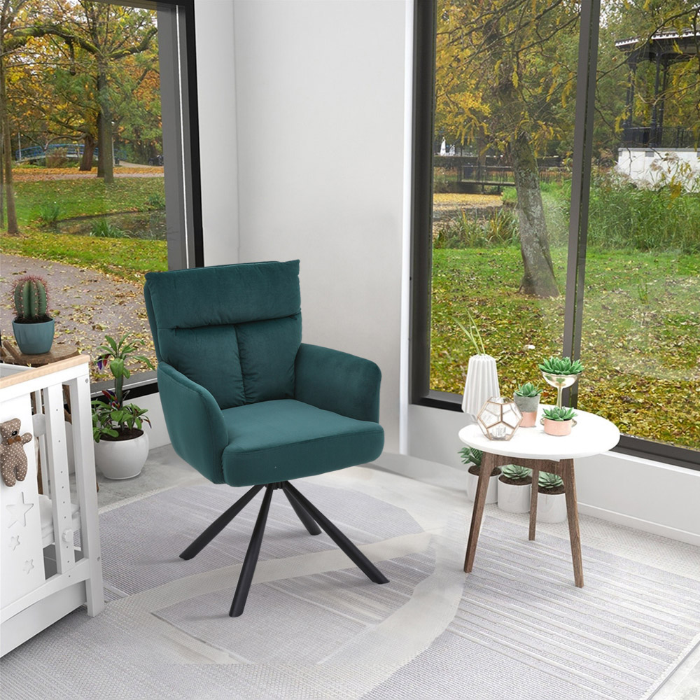 Living and Home Green Upholstered Swivel Accent Chair with Black Legs Image 8
