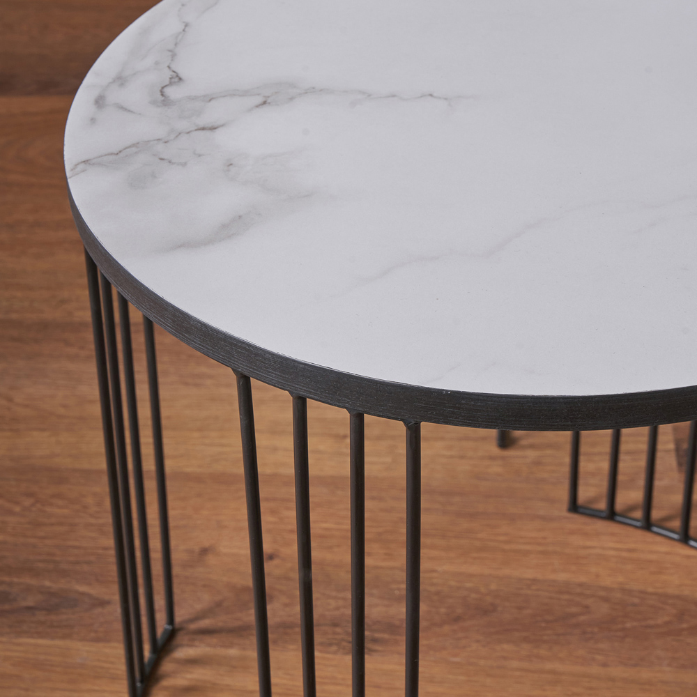 Pacific Lifestyle Atri White Marble Veneer and Black Metal Nest of Tables Set of 2 Image 3