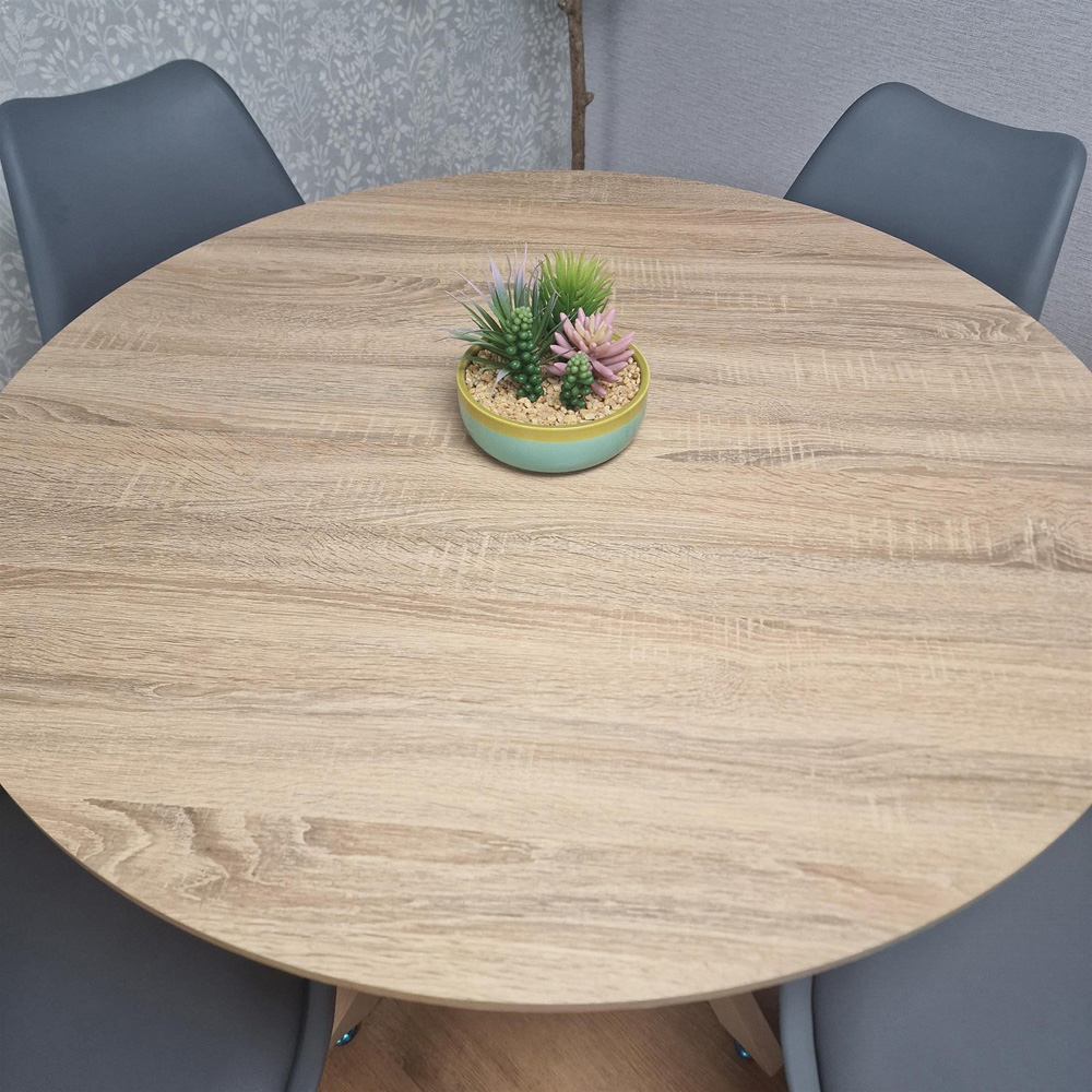 Kosy Koala 4 Seater Wood Effect Faux Leather Round Dining Set Grey Image 2