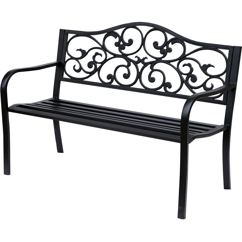 Outsunny 2 Seater Black Floral Back Metal Garden Bench Image 2