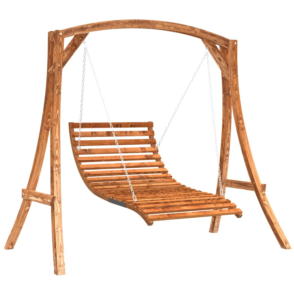 vidaXL Brown Solid Spruce Wood Swing Bed with Teak Finish Image 2