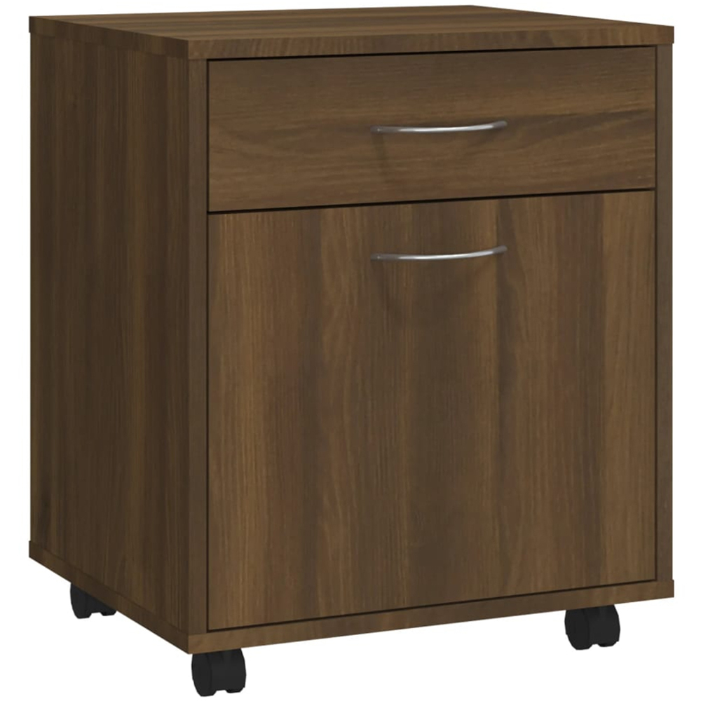 vidaXL Single Door Single Drawer Smoked Oak Rolling Storage Cabinet Image 2