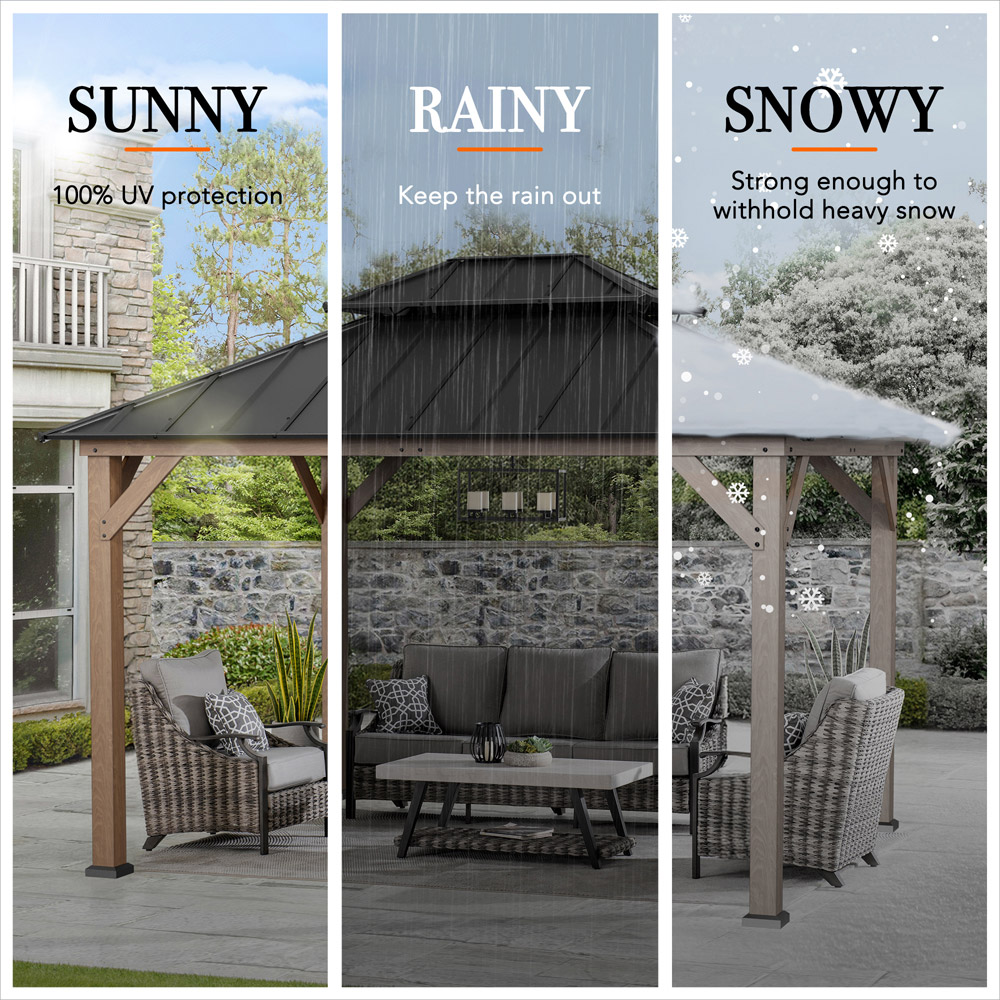 Sunjoy 3 x 3.6m Anthracite 2 Tier Cedar Wood Gazebo Image 7