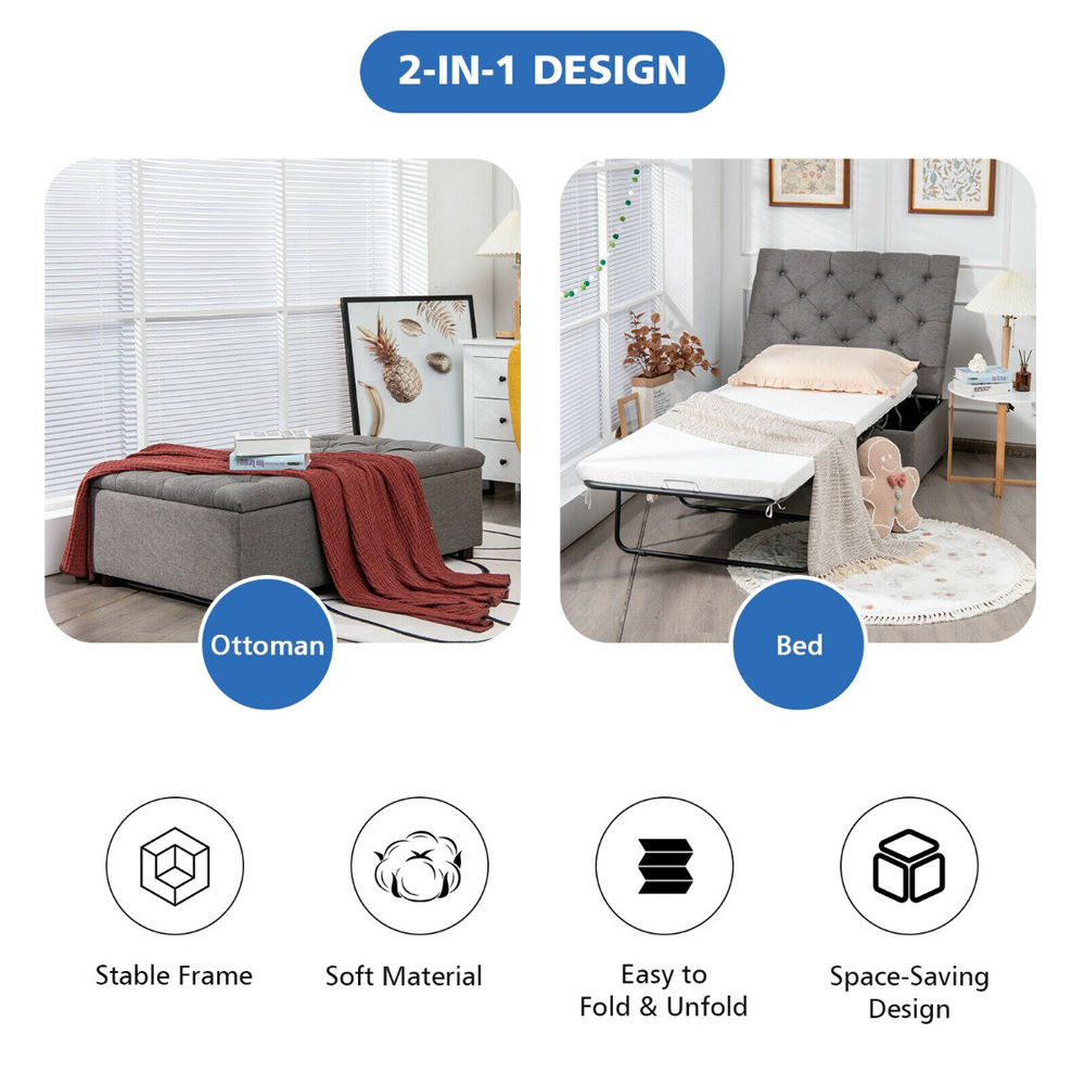 Costway Single Sleeper Grey Convertible Sofa Bed with Mattress Image 4